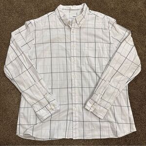 Sonoma Mens Button Down Shirt White 2XL Windowpane Check Grid Casual Pocket